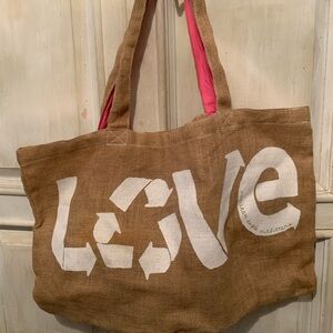American Eagle Outfitters Brown Jute Tote with Pink Lining